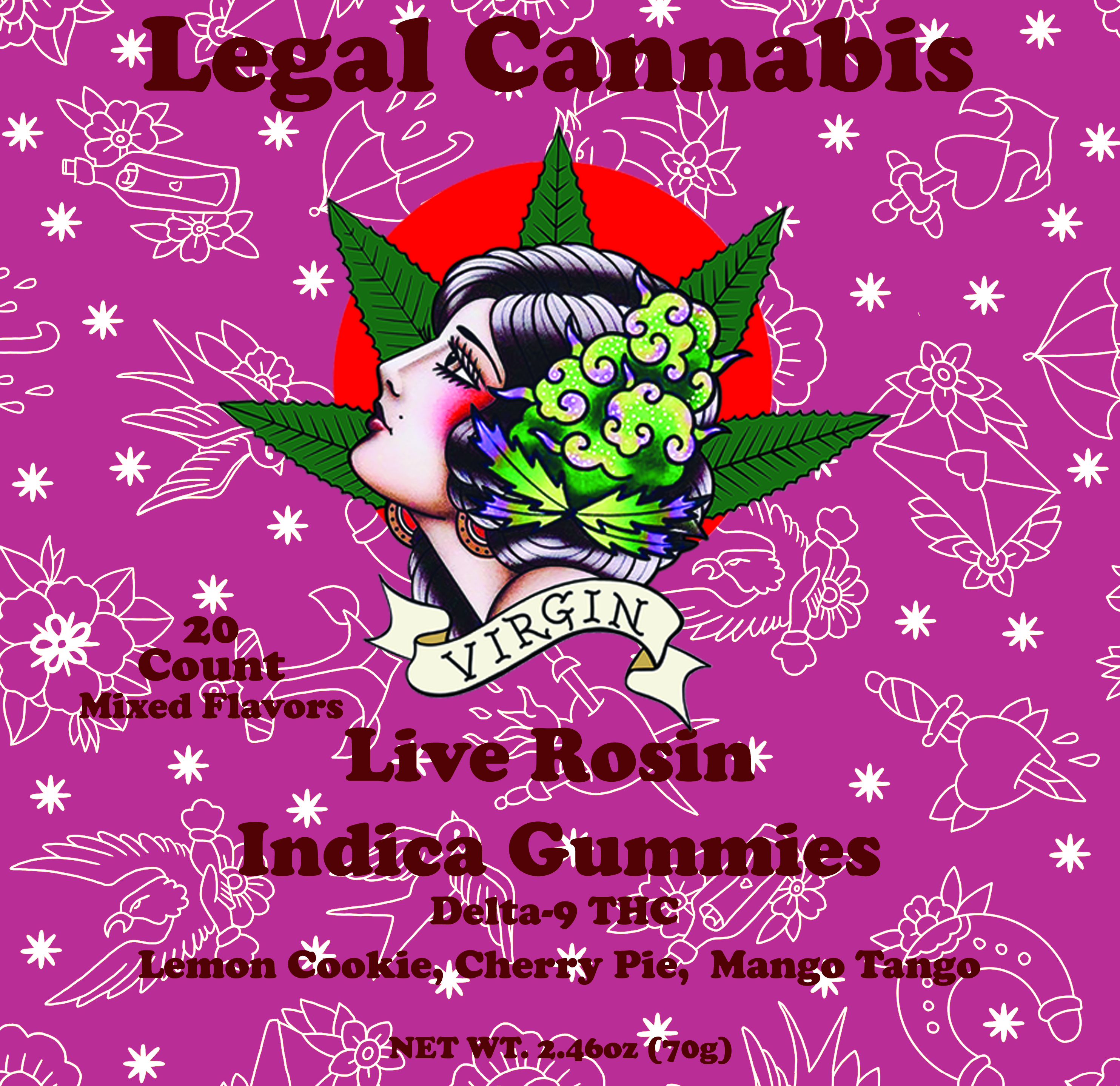 live rosin indica 8mg delta 9 thc / 8mg cbd 20ct